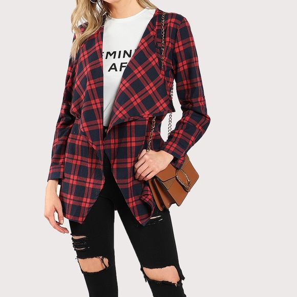 🏆HP🆕checkered Coat w/ waterfall collar - Picture 3 of 8